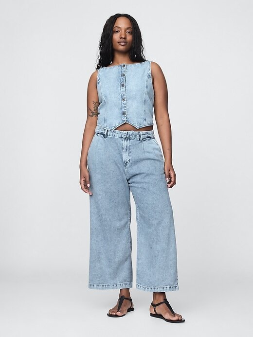 Calça jeans ultramacia de cintura alta 365 com pregas no tornozelo Calça jeans ultramacia de cintura alta 365 com pregas no tornozelo