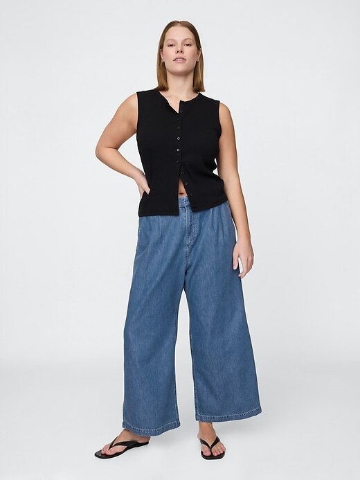 Calça jeans ultramacia de cintura alta 365 com pregas no tornozelo Calça jeans ultramacia de cintura alta 365 com pregas no tornozelo