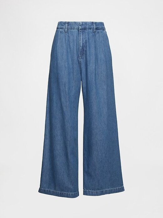 Calça jeans ultramacia de cintura alta 365 com pregas no tornozelo Calça jeans ultramacia de cintura alta 365 com pregas no tornozelo