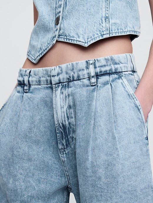 Calça jeans ultramacia de cintura alta 365 com pregas no tornozelo Calça jeans ultramacia de cintura alta 365 com pregas no tornozelo