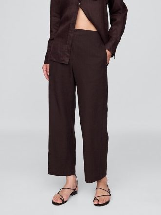 Calça reta relaxada com tornozelo em mistura de linho