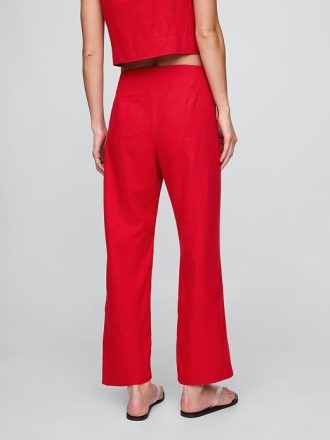 Calça reta relaxada com tornozelo em mistura de linho