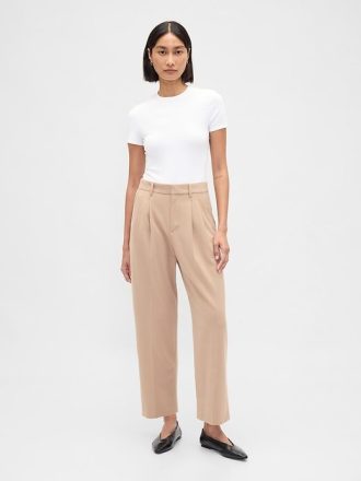 Calças afuniladas de sarja escovada de cintura alta 365