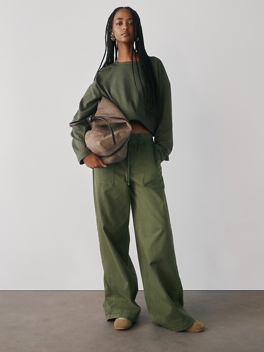 Calças largas de cintura média Calças largas de cintura média