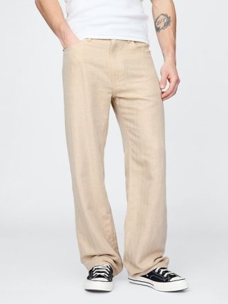 Calças largas espinha de peixe de linho e algodão dos anos 90