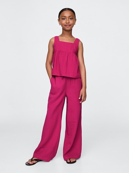 Calças largas infantis de gaze amassada Easy Calças largas infantis de gaze amassada Easy