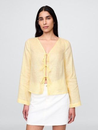 Camisa 100% linho com amarração frontal