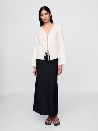 Camisa 100% linho com amarração frontal