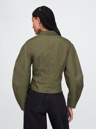 Camisa curta de popeline de algodão orgânico com mangas compridas