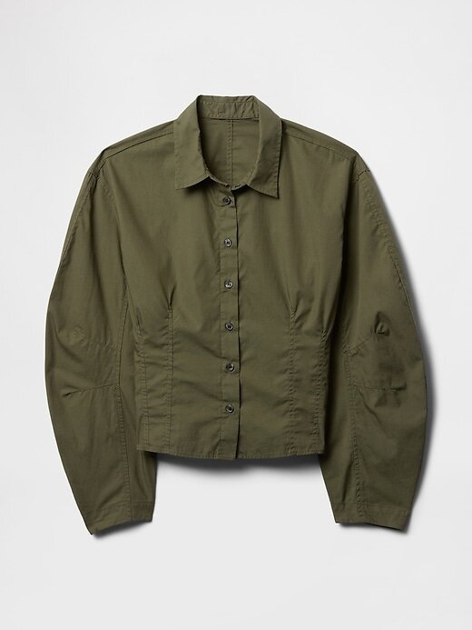 Camisa curta de popeline de algodão orgânico com mangas compridas Camisa curta de popeline de algodão orgânico com mangas compridas