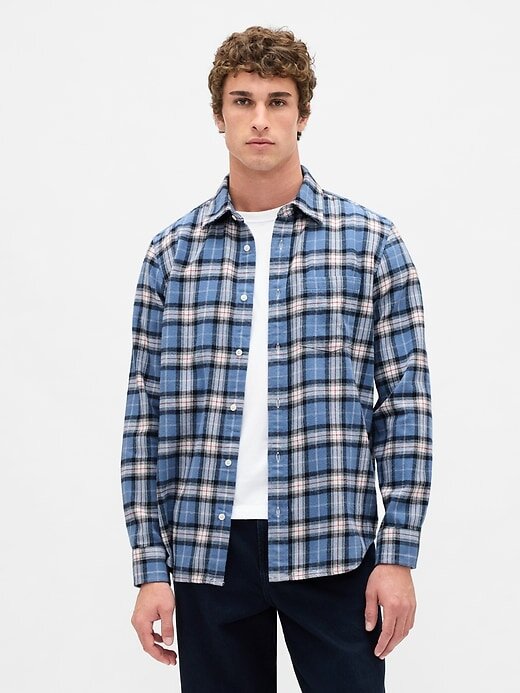 Camisa de flanela relaxada de algodão orgânico Camisa de flanela relaxada de algodão orgânico