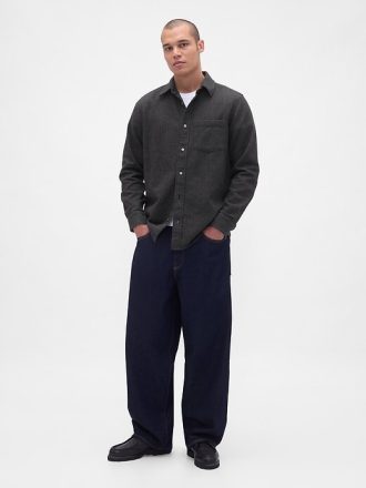 Camisa de flanela relaxada de algodão orgânico Camisa de flanela relaxada de algodão orgânico