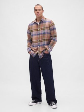 Camisa de flanela relaxada de algodão orgânico