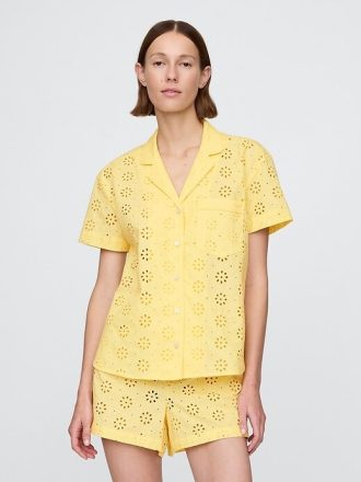 Camisa de pijama popeline com ilhós