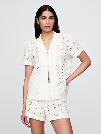 Camisa de pijama popeline com ilhós