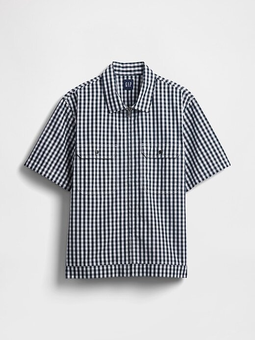 Camisa de popeline com bolso e zíper Camisa de popeline com bolso e zíper