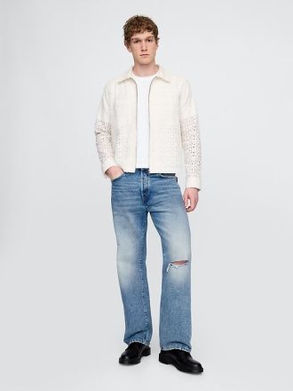 Camisa de popeline com ilhós e bolso com zíper