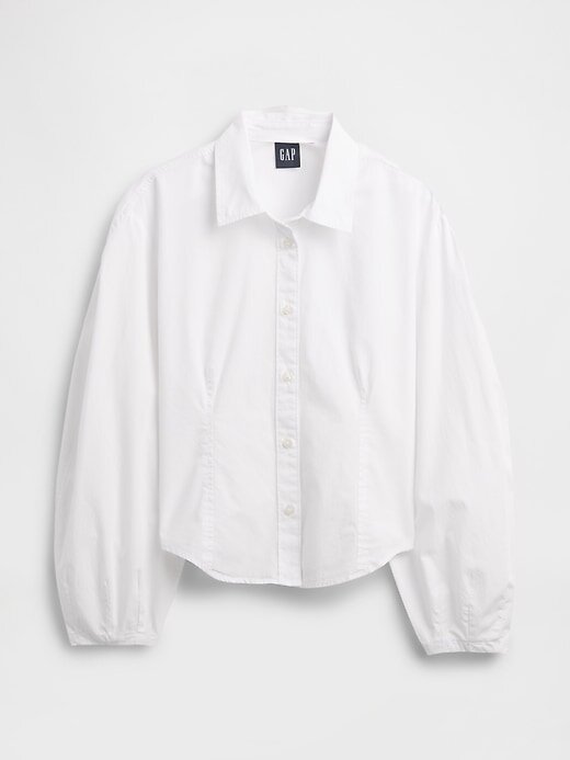 Camisa de popeline de algodão orgânico com mangas bufantes Camisa de popeline de algodão orgânico com mangas bufantes