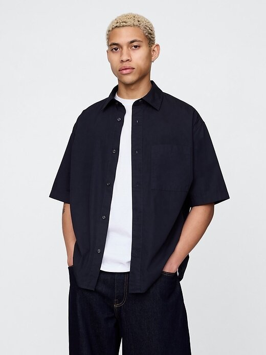 Camisa de popeline grande de algodão orgânico Camisa de popeline grande de algodão orgânico