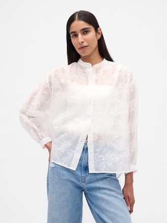 Camisa floral de voile transparente