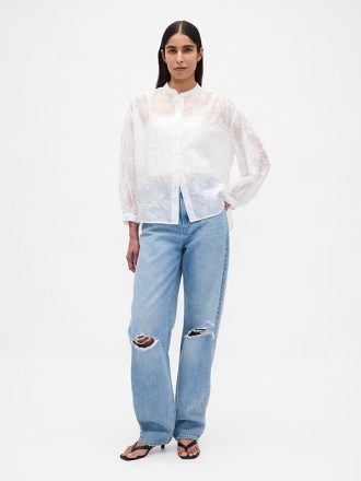 Camisa floral de voile transparente