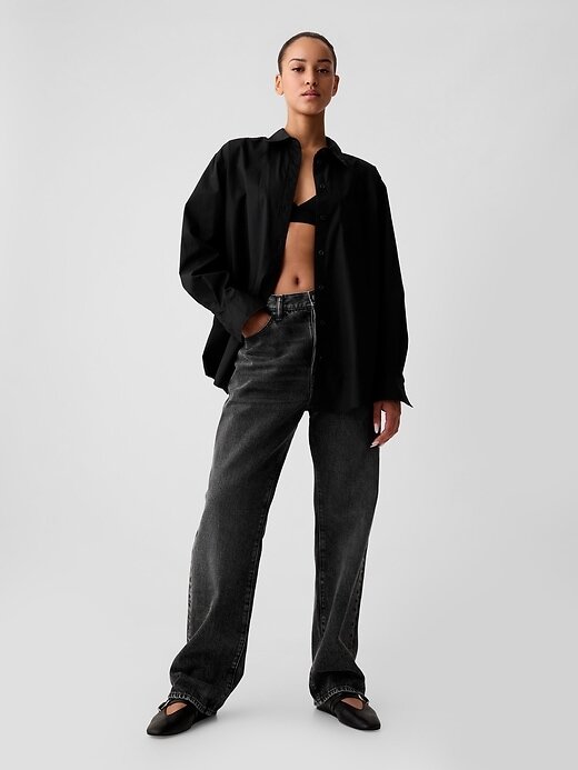 Camisa grande de popeline de algodão orgânico Camisa grande de popeline de algodão orgânico