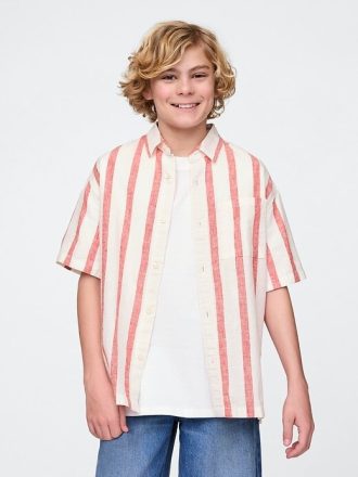 Camisa infantil relaxada de linho e algodão