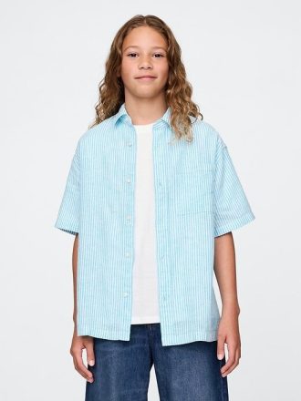 Camisa infantil relaxada de linho e algodão