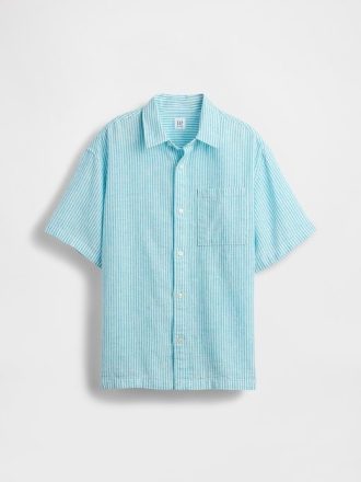 Camisa infantil relaxada de linho e algodão