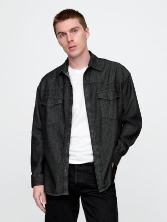 Camisa jeans estilo western grande