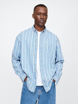 Camisa jeans listrada grande para adulto