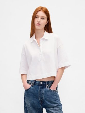 Camisa polo cropped vintagesoft de algodão orgânico e peso pesado