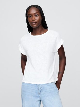 Camiseta com punho enrolado em mistura de linho