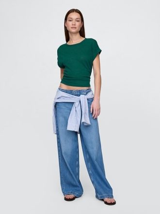 Camiseta com punho enrolado em mistura de linho