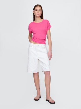 Camiseta com punho enrolado em mistura de linho