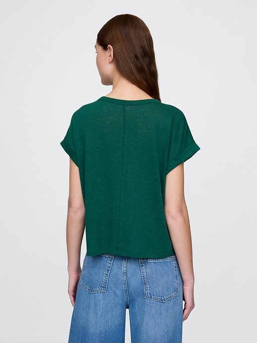 Camiseta com punho enrolado em mistura de linho Camiseta com punho enrolado em mistura de linho