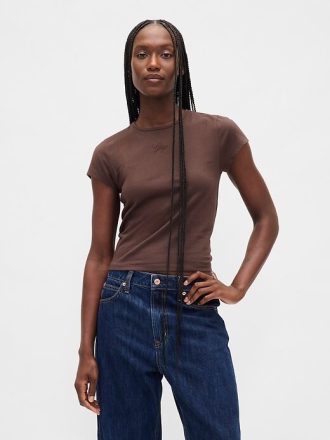 Camiseta curta com logotipo em jersey de algodão