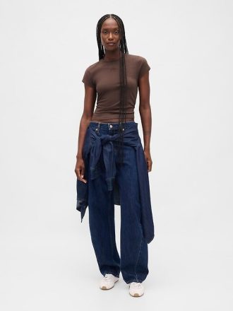 Camiseta curta com logotipo em jersey de algodão