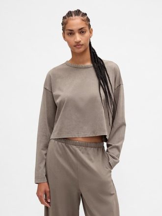 Camiseta curta de algodão orgânico vintagesoft heavyweight