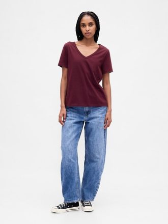 Camiseta de algodão orgânico vintagesoft com decote em V