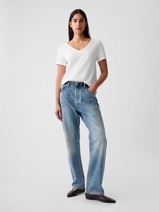 Camiseta de algodão orgânico vintagesoft com decote em V Camiseta de algodão orgânico vintagesoft com decote em V