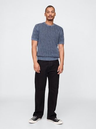 Camiseta de gola redonda em malha de crochê