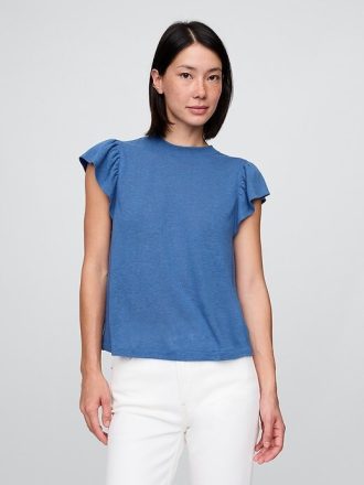 Camiseta de mangas curtas em mistura de linho