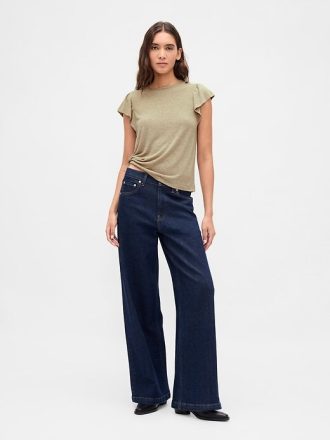 Camiseta de mangas curtas em mistura de linho