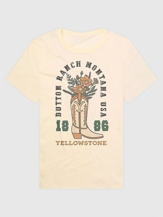 Camiseta gráfica com bota de cowboy e flor de Yellowstone