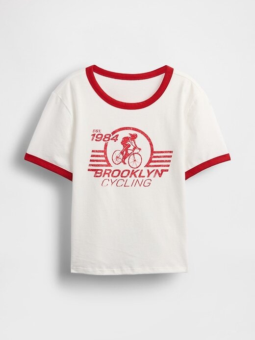 Camiseta gráfica encolhida de malha de algodão Camiseta gráfica encolhida de malha de algodão