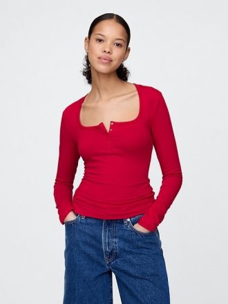 Camiseta Henley de malha fechada