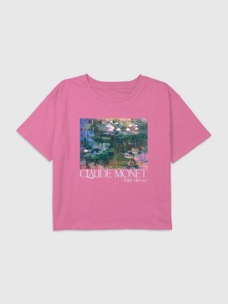Camiseta infantil com estampa de jardim Monet e estampa de caixa curta