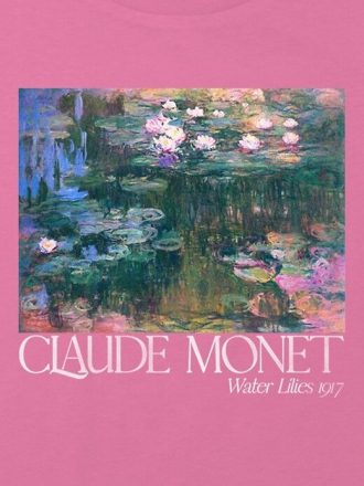 Camiseta infantil com estampa de jardim Monet e estampa de caixa curta