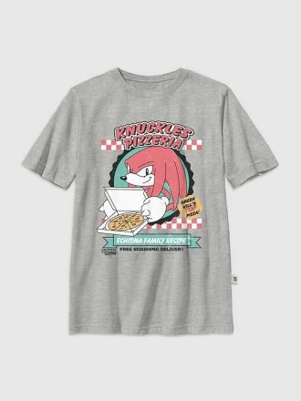 Camiseta infantil com estampa de pizza e Sonic The Hedgehog Knuckles Camiseta infantil com estampa de pizza e Sonic The Hedgehog Knuckles